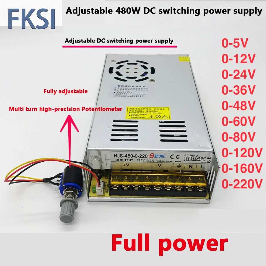 

Adjustable Power Voltage Converter DC 12V 24V 36V 48V 60V Switching Power Supply 480W Transformer SMPS