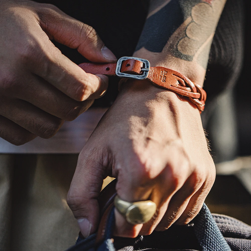 Maden Vintage Woven Vegetable Tanned First Layer Cowhide Bracelet Adjustable Bracelet Accessories for Men And Women OOTD