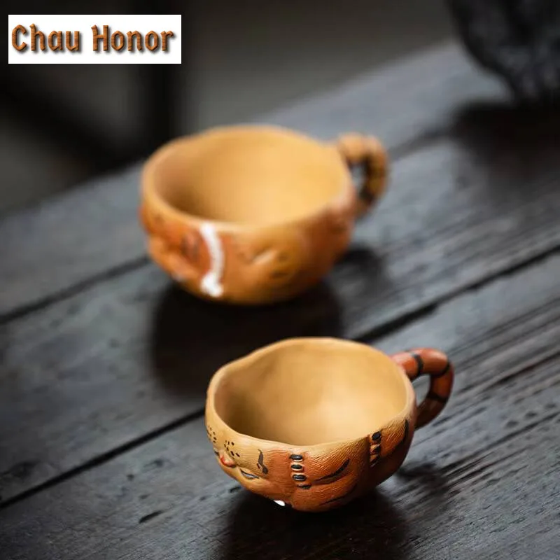 Yixing Raw Ore Purple Clay Cute Tiger Cup Tea Pet Tea Bowl Handmade Household Kung Fu Tea Set Master Cup Tea Ceremony Drinkware