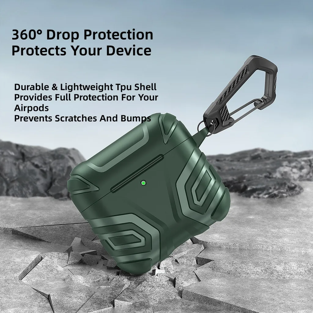 Rugged Armor Shock-Absorbing Earbud Case with Carabiner Attachment