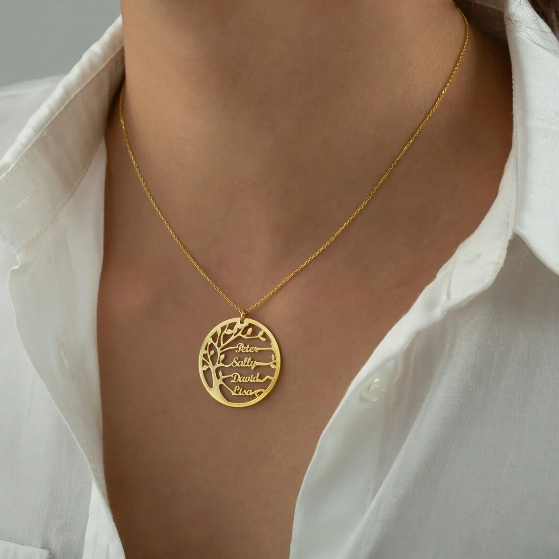 

customized Family Necklace Name Necklace Stainless Steel Family Tree Gold Tree of Life Necklace Mother's Day gift