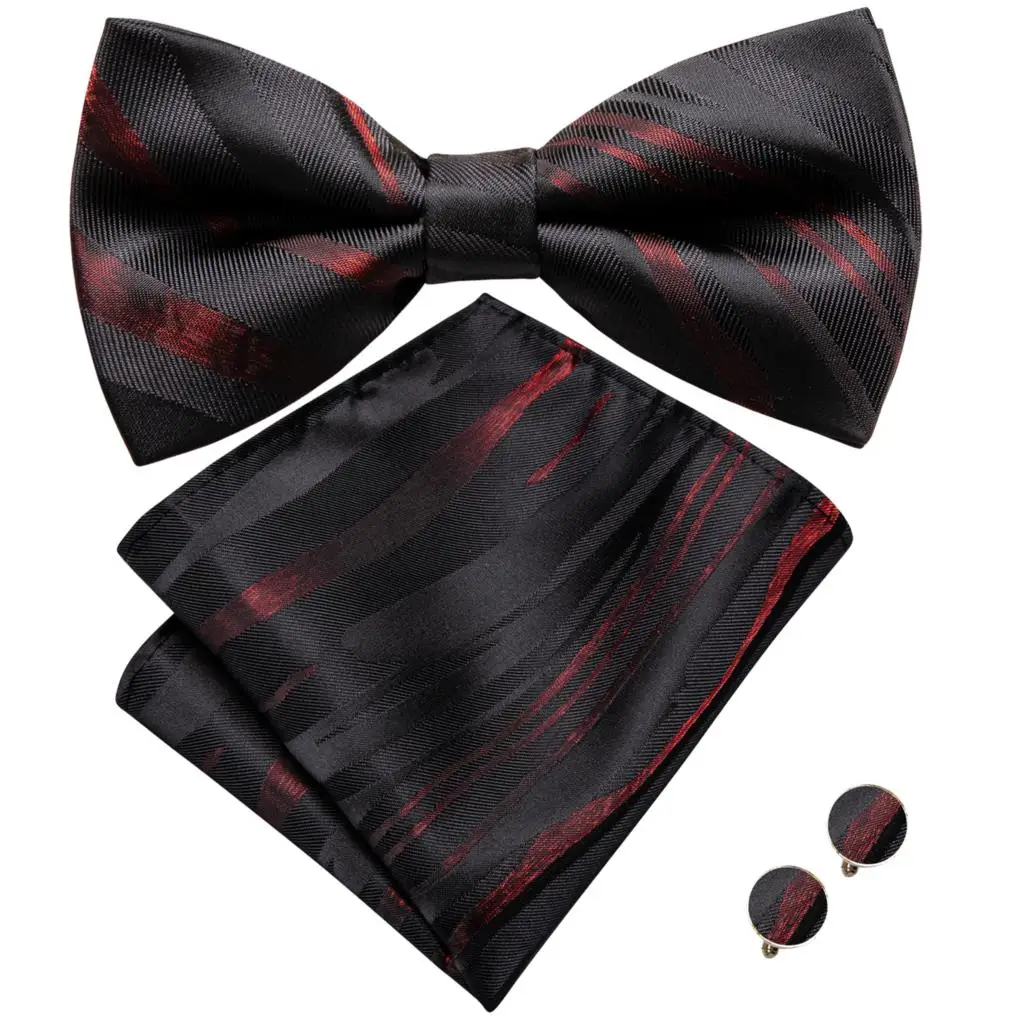 Hi-Tie Marke Seide Herren Fliege Einstecktuch Manschettenknöpfe Set Schwarz Rot Blau Gold Grün Weiß Vorgebunden Schmetterling Knoten Fliege Hochzeit Arbeit – Detail 30