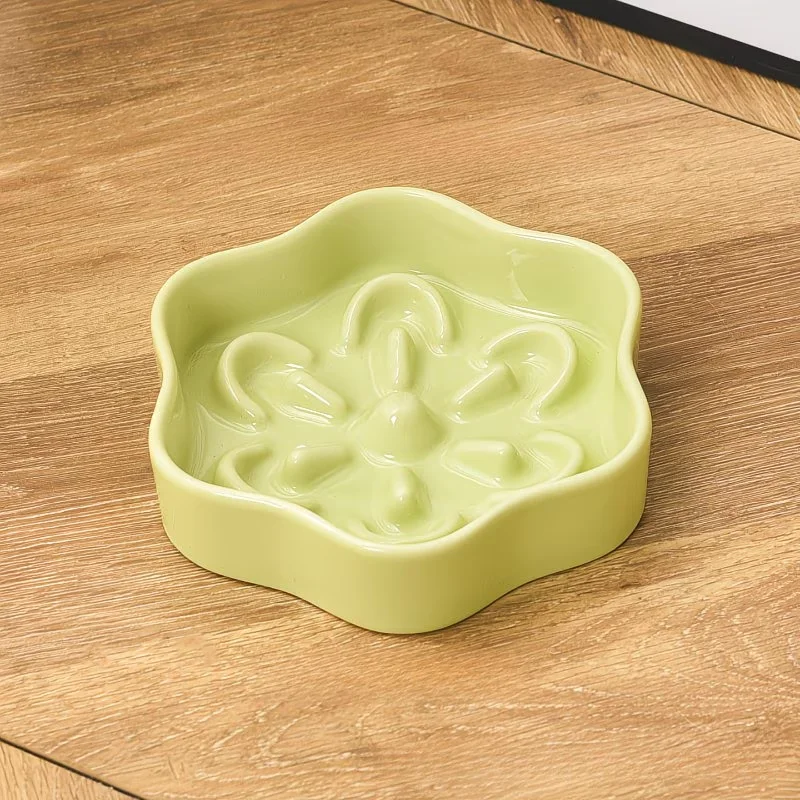 Niedliche Blumenförmige Slow-Feeder Katzennapf, Makronen-Farbiger Keramik-Hundenapf für Langsames Fressen, Anti-Verschlucken Haustier-Fressnapf – Detail 7