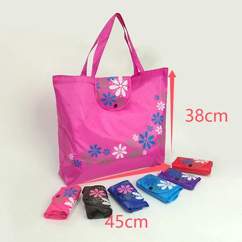 Women Foldable Shopping Bag Reusable Floral Handbag Large Capacity Oxford Cloth Casual Grocery Bag Durable Ladies Hasp Tote