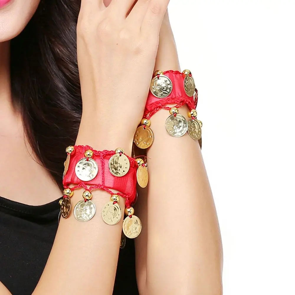 1 paar Bauchtanz Handgelenk Fußfesseln Armbänder Chiffon Gold Münze Rassel Armband Bauchtanz Kostüm Zubehör – Detail 8