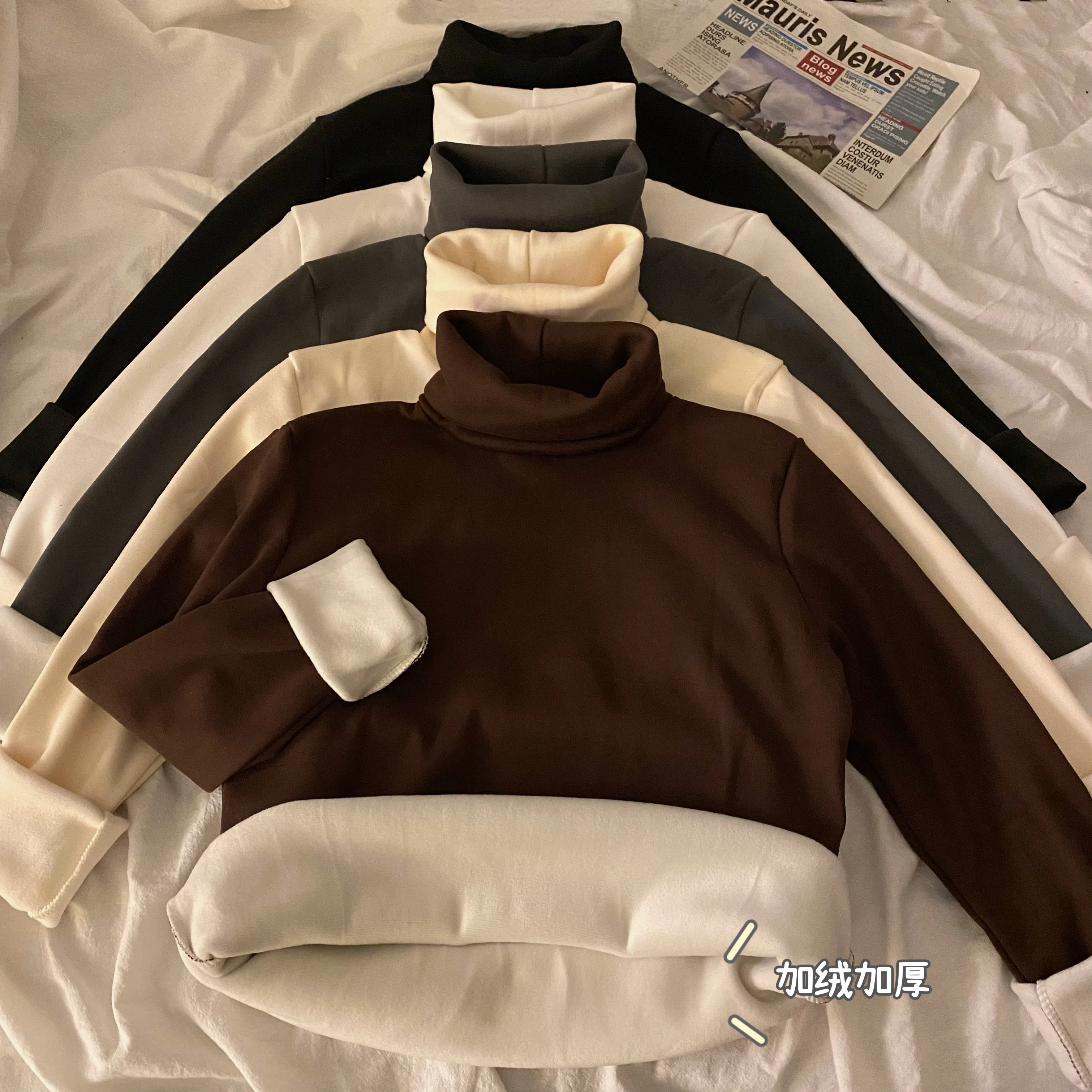 

Chic Turtleneck Fleece Thicken Warm Shirt Long Sleeve Women Slim Casual Pullovers Jumpers Tops Ladies 2024 Autumn Winter F828A