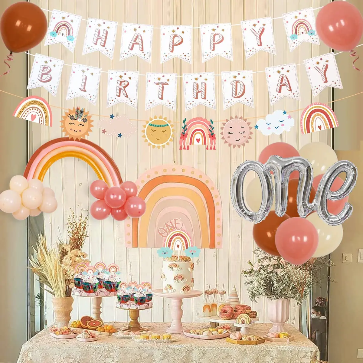 Joyeux anniversaire Toile de fond Boho Party Toile de fond pour arc-en-ciel  Décorations de fête d'anniversaire Arc-en-ciel Tissu de fond pour fête d'anniversaire  Décoration Sup