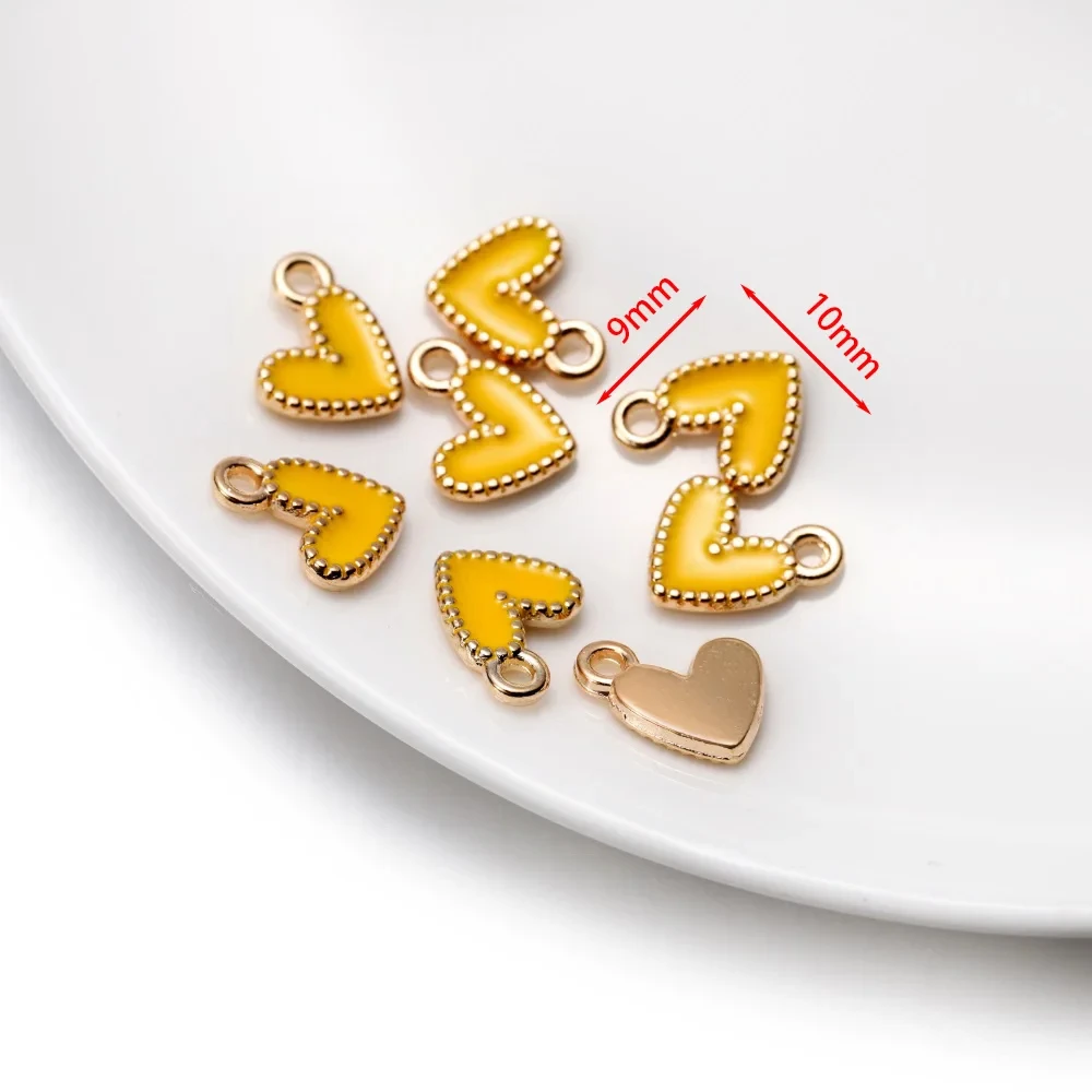 9x10mm alloy heart charms Colorful Alloy Heart Charms for DIY Bracelet Necklaces Jewelry Making Accessories 50Pcs