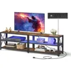 TV Stand with Power Outlets and LED Lights, for TVs up to 75 Inches, Entertainment Center with Open Storage Shelves, TV Table 1