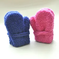 1-3Y Children Winter Thickened Plush with Rope Warm Gloves For Boys Girls New Solid Velvet Mittens Outdoor Cycling Skiing Gloves 6