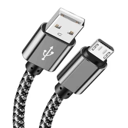 Nylon Braided Fast Charging Micro USB Cable - Data Sync 2A Charger, Available in 1M, 2M, and 3M Lengths - 3m (Grey)