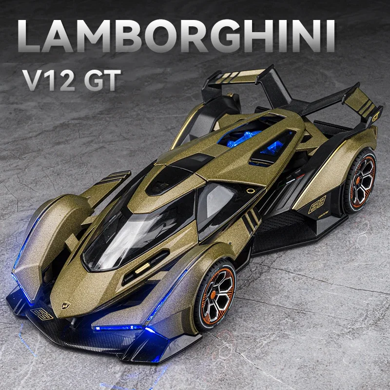 

Модель автомобиля Lambos Vision Gran Туризм V12 GT из сплава в масштабе 1:22, Игрушечная модель автомобиля, литье под давлением металла, звук и искусственные автомобили, игрушки для детей, автомобиль