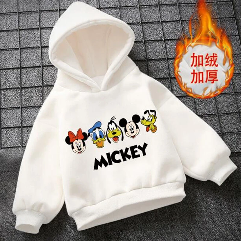 Kids Girls Long Sleeve Hoodies Sweatshirt Baby Boys Winter Autumn Clothes Cartoon Mickey Minnie Mouse Velvet Pajama Tops Outfit