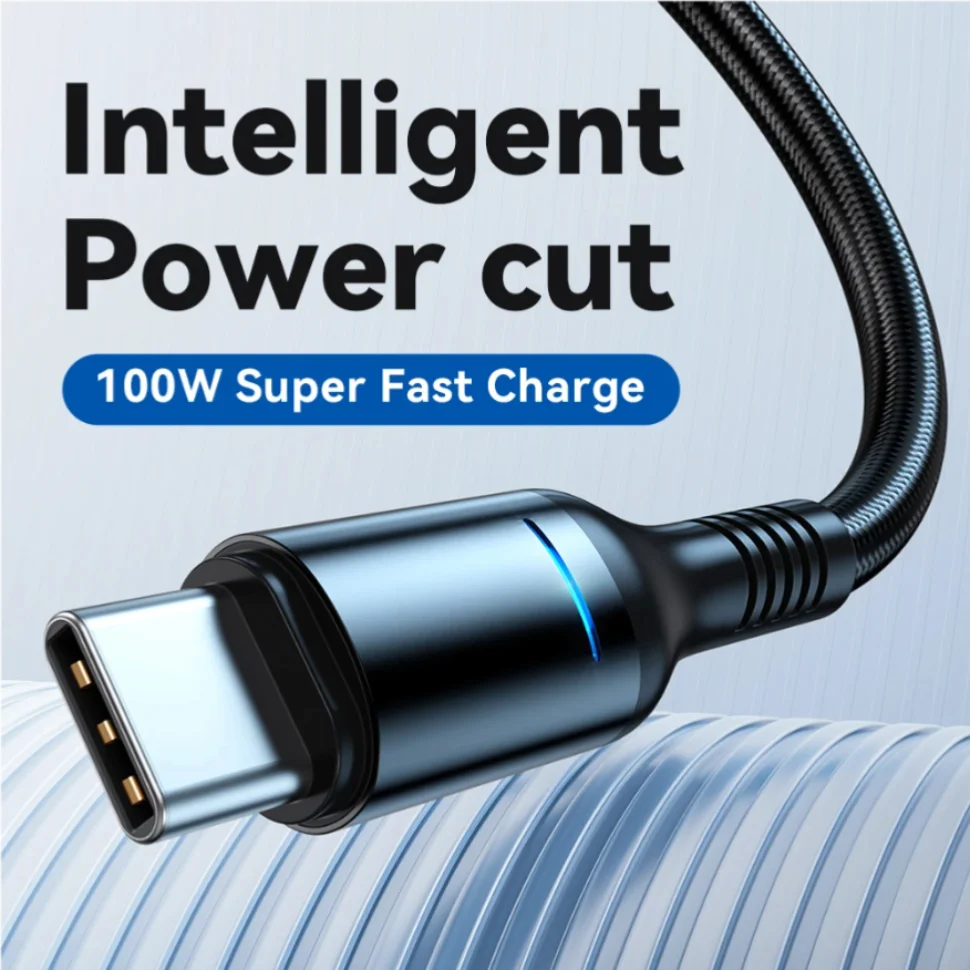 화웨이 USB-C 100W 6A 고속 충전 케이블, 스마트 자동 전원 차단 LED 디스플레이, 나일론 꼬임 방지 코드, USB to Type C