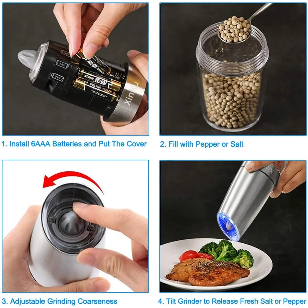 Electric Salt and Pepper Grinder Gravity Bottle Grinder with Steel Lid and  Adjustable Ceramic Grinder Core - China Adjustable Ceramic Grinder and  Gravity Pepper Grinder price