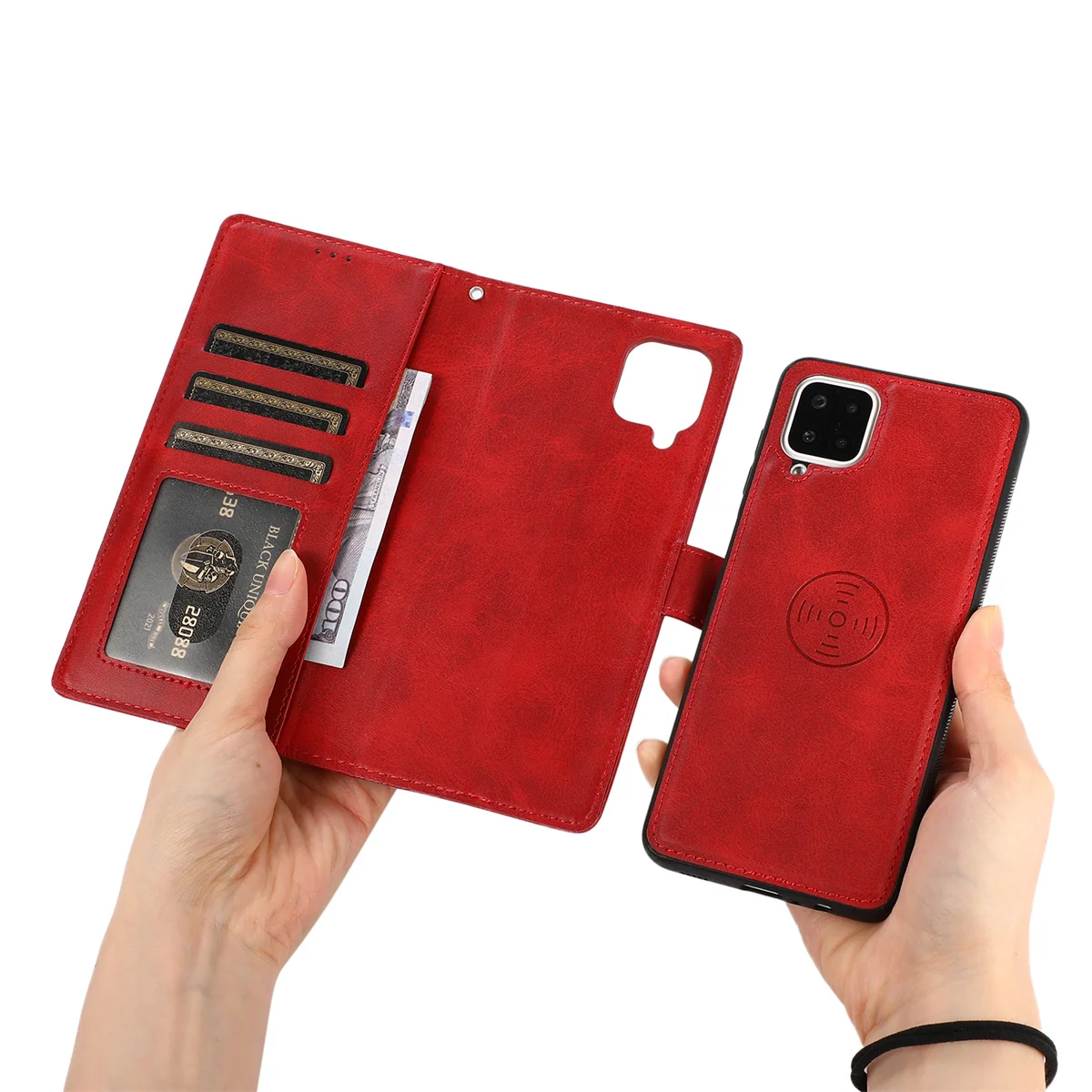 Luxury Calfskin 2-in-1 Detachable Leather Wallet Phone Case Flip Cover