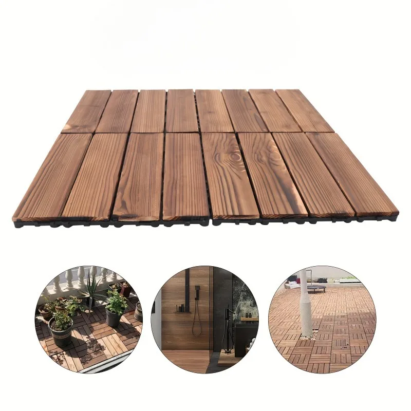 1pc Hardwood Interlocking Patio Deck Tiles Wood Flooring DIY Outdoor 12''x12'' solid wood flooring