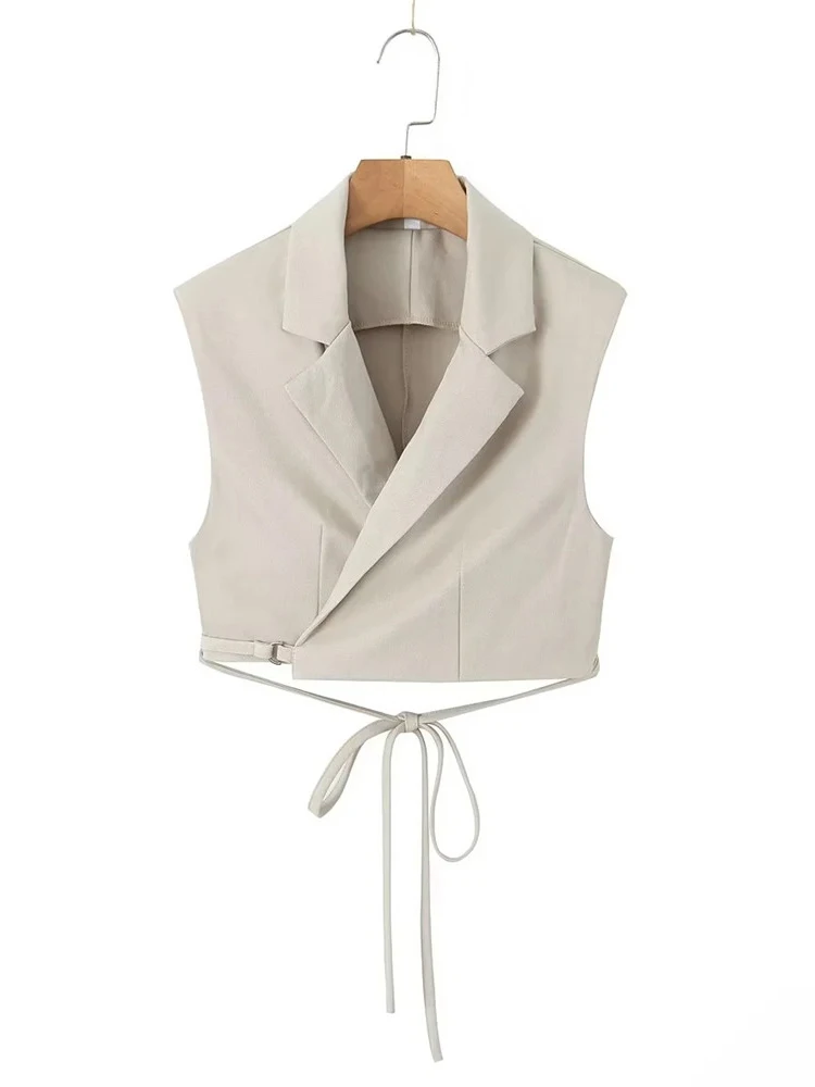 

Женский летний Блейзер, жилет и длинные брюки, повседневные костюмы для девочек, модные однотонные топы на молнии с завязками и высокой талией, 2023