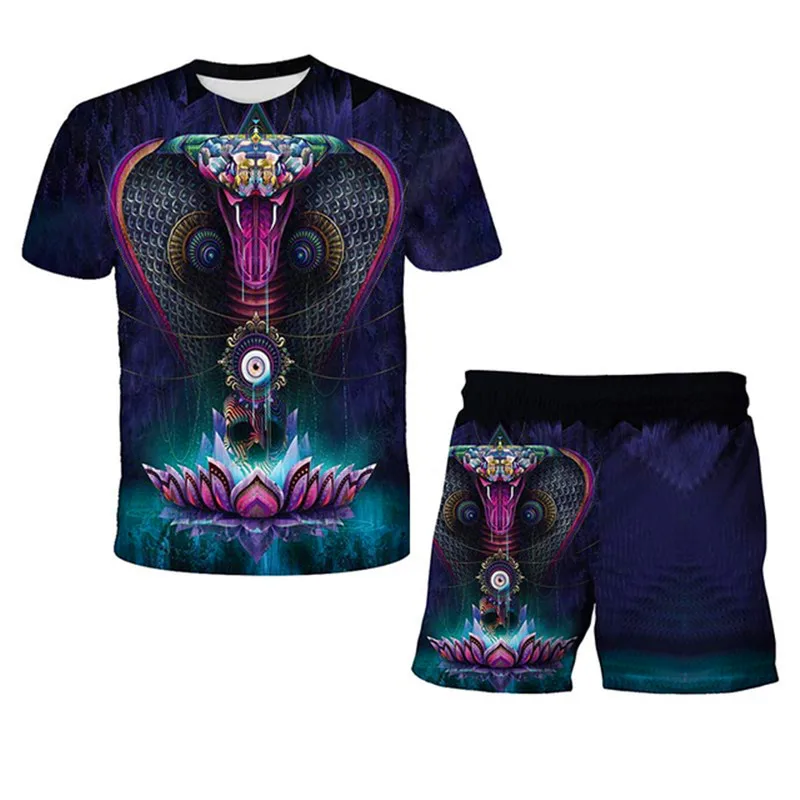 exercise clothing sets	 Summer Cobra Kai T-shirt Boys Girls Sets Top+Shorts 2pcs Sets Sport Suit Kids Clothes Thai Venomous Snake Cobra Kai Suit children's summer clothes Clothing Sets