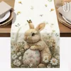 1pc Easter Bunny and Floral Egg Table Runner for Spring Holiday Home Decor, Easter Celebration Tablecloth Gift Idea 1