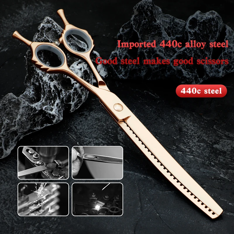 Curved edge fish bone shears 7.5" dog grooming scissors for Teddy Pomeranian