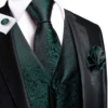 Hi-Tie Dark Green Men's Vests Tie Set Silk Paisley Jacquard Waistcoat Jacket Necktie Hanky Cufflinks Wedding Formal Party Gifts 5