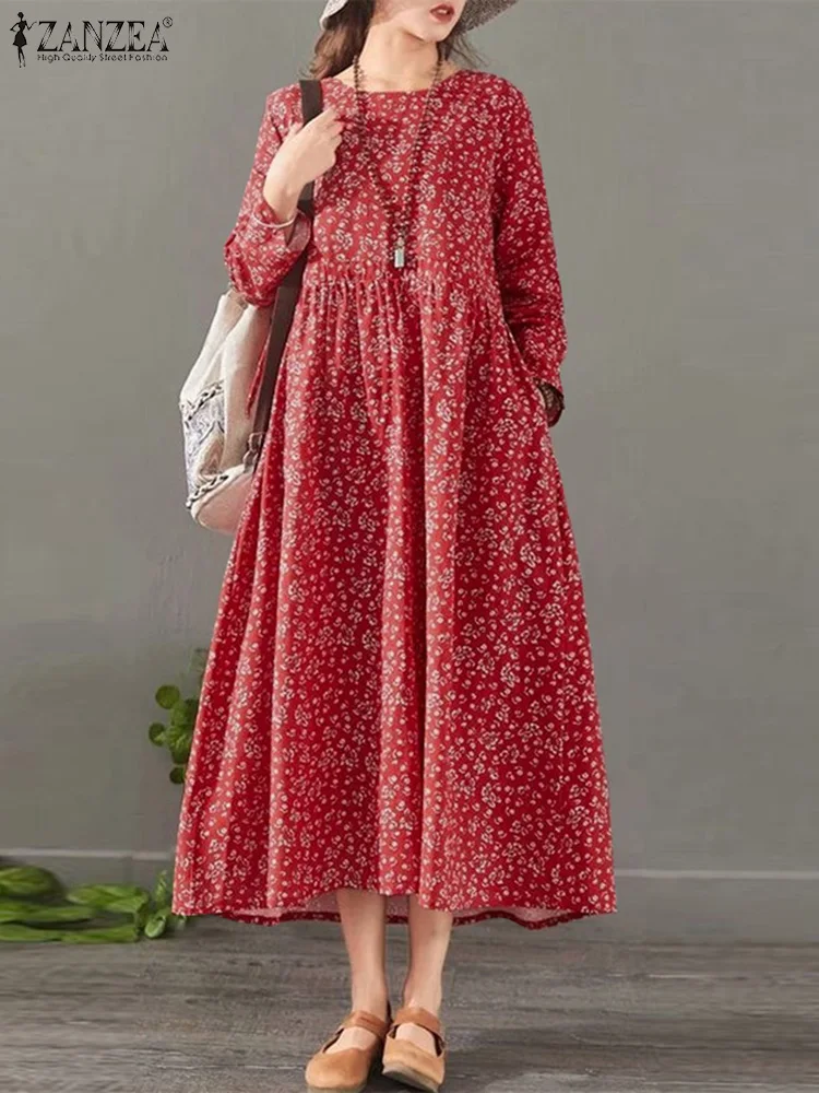 

ZANZEA Spring Sundress Vintage Long Sleeve Floral Printed Dress Women Fashion Holiday Robe Bohemain Casual Loose Maxi Vestidos