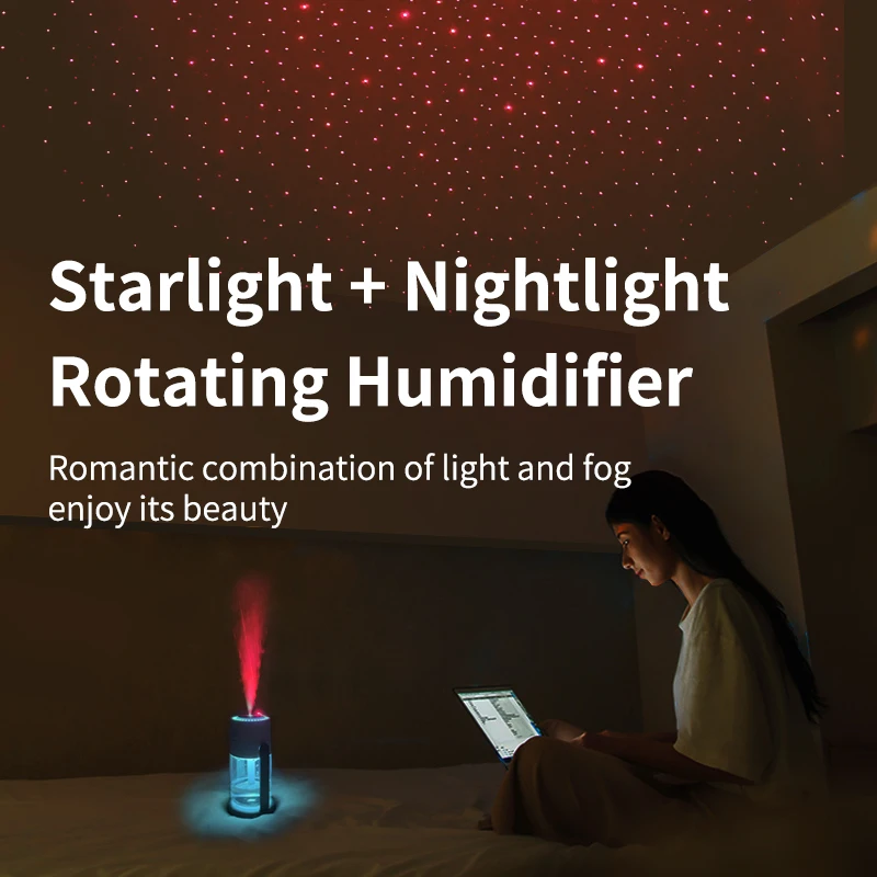 2024 New Projection Starry Sky Top Portable Humidifier, Creative Shaking Head with Color Environmental Light Humidifier