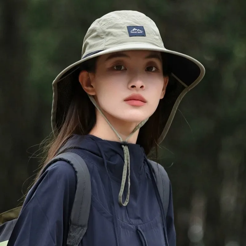 Unisex Summer Wide Brim Waterproof and Quick-drying Panama Caps Outdoor Visor Bucket Hats Mesh Breathable Sun Hat with Neck Flap 3