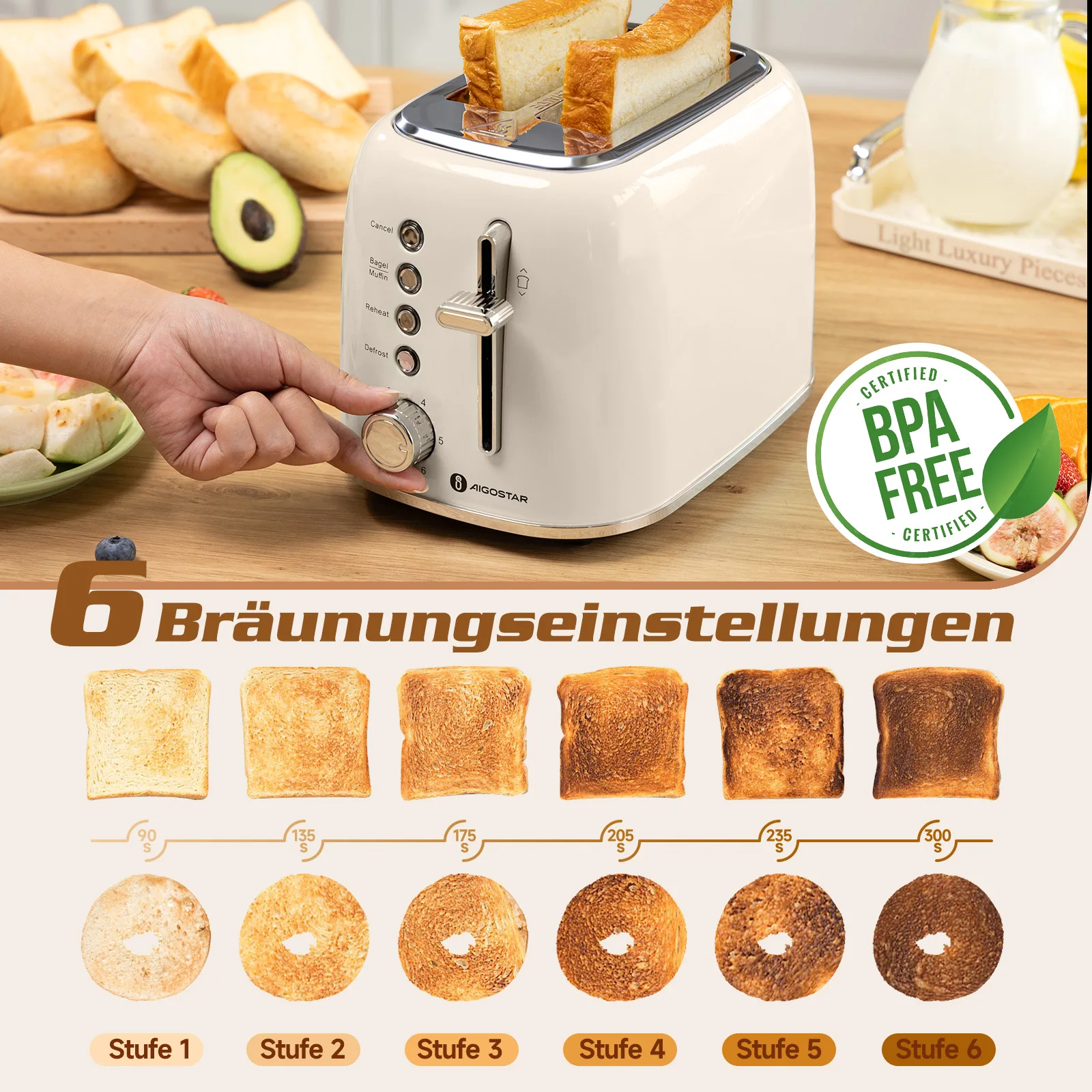 Grille-pain rétro 2 tranches crème en acier inoxydable Liv. gratuit 3 Grille-pain rétro 2 tranches crème en acier inoxydable Liv. gratuit – Image 3