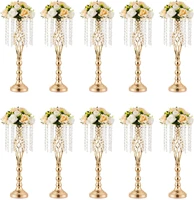 10 Pcs Gold Vase for Wedding Centerpieces Table Decorations with Chandelier Crystals, Flower Vase, Wedding Metal Flower Stand 1