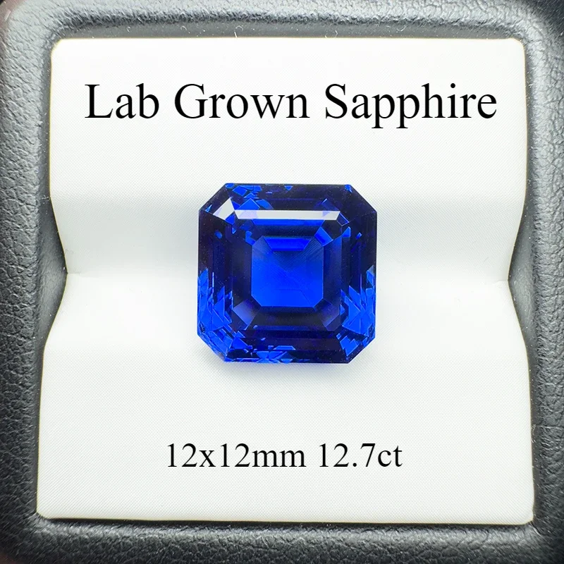 Lab Grown Sapphire Royal Blue Asscher Cut 12x12mm 12.7ct VVS1 Gemstone for Diy Jewelry Making with AGL Certificate