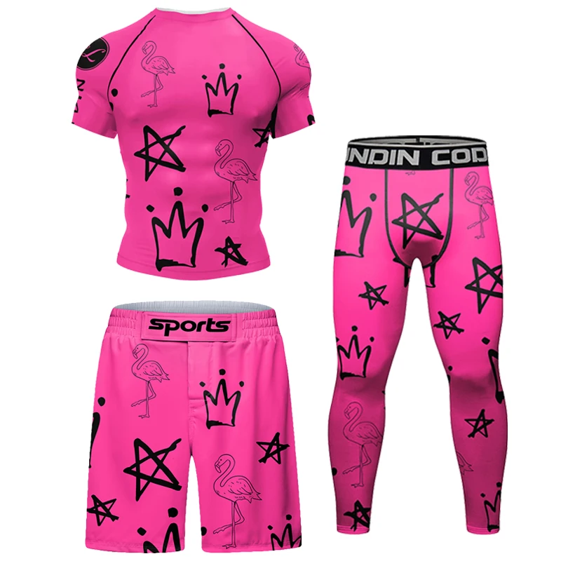 Boxing Compression MMA T-Shirts Shorts for Men Gym Workout Sportswer Undershirts Sets Rash Guard Athletic Rahsguard T-Shirt Tops sports apparel mens t shirt