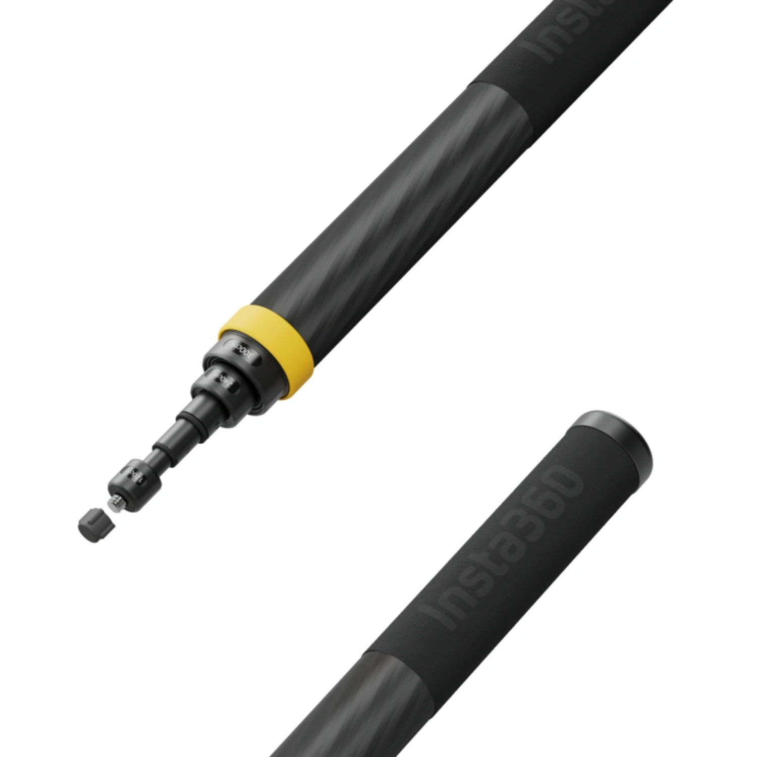 Gros plan sur le manche de la perche selfie ultra longue 3m en fibre de carbone montrant la texture et la poignée antidérapante.