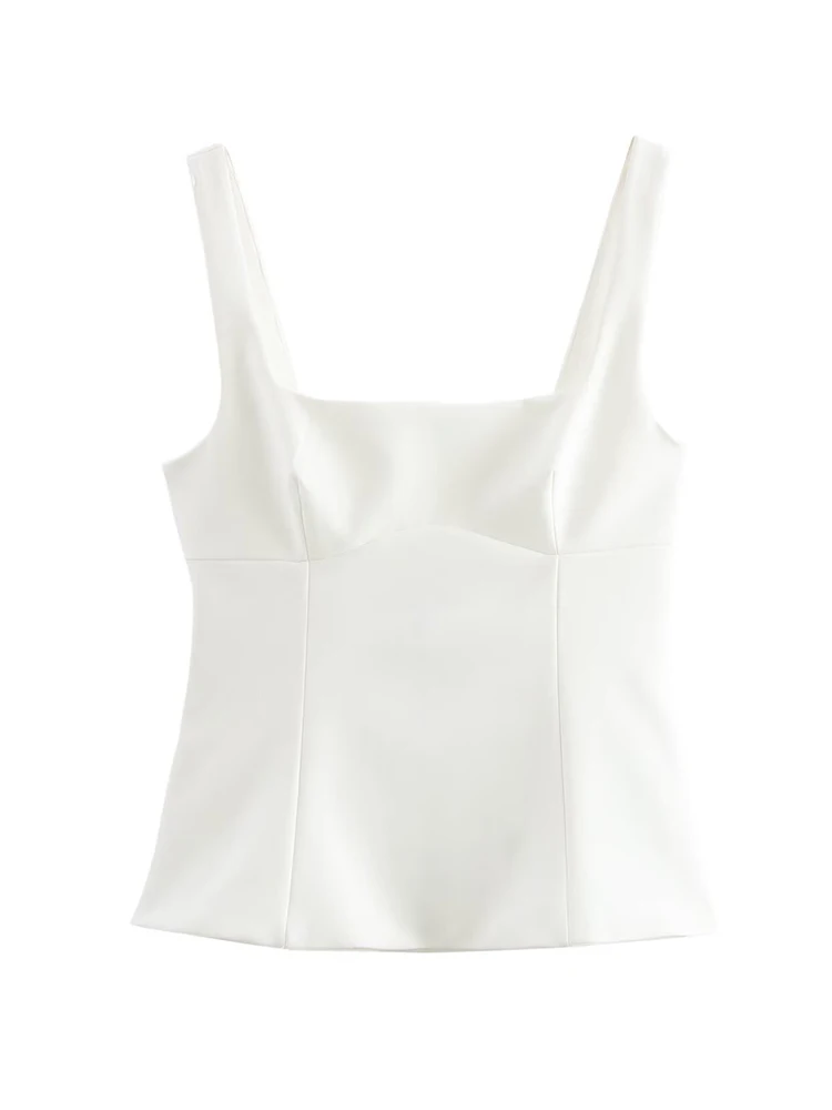 TFMLN 2025 Summer Women's Backless Bow Tops Sweet Square Neck Slim Tank Tops Solid Camisole Y2k Vests Short Top Woman Clothing