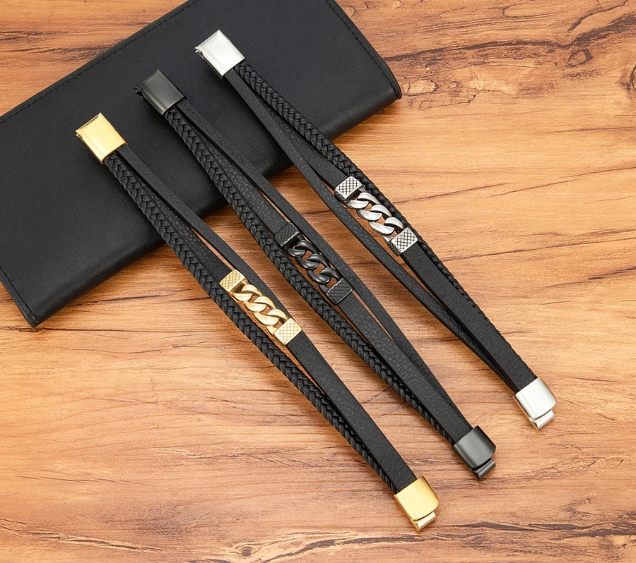 XQNI männer Leder Armband Neue Mode Hand-gewebt Seil Multi-schicht Kombination Zubehör Edelstahl Männlichen Schmuck Geschenk – Detail 2