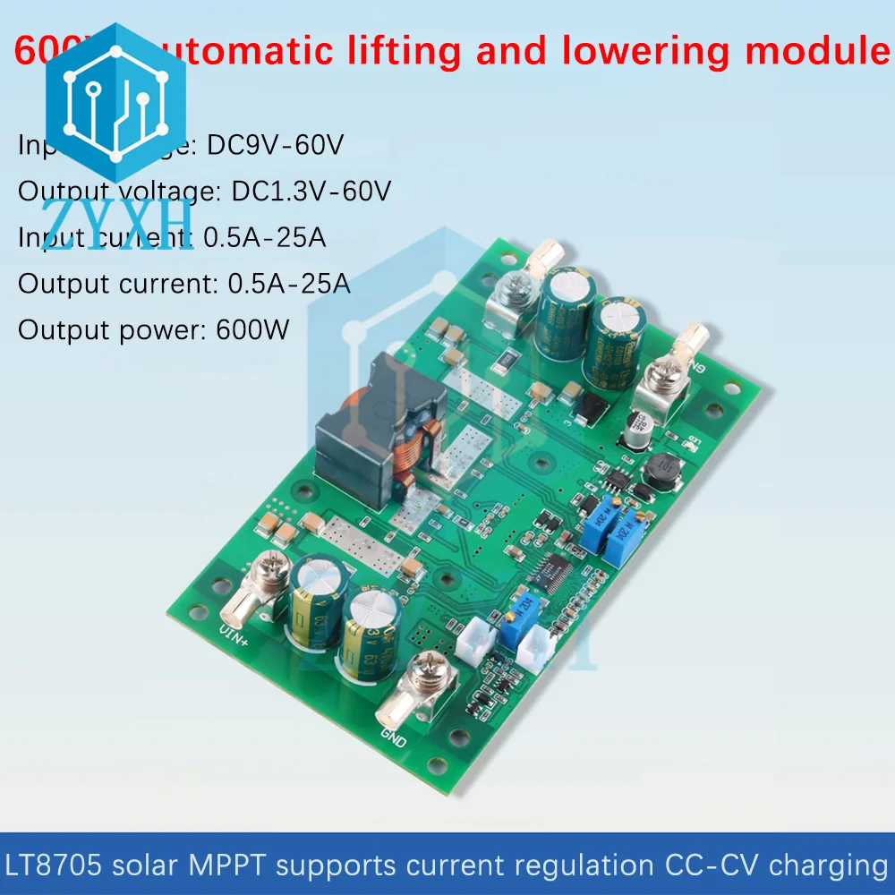 

LT8705 600W 25A High Power Automatic DC-DC Step Up Step Down Power Supply Module Solar MPPT CC-CV Charging LED Constant Current