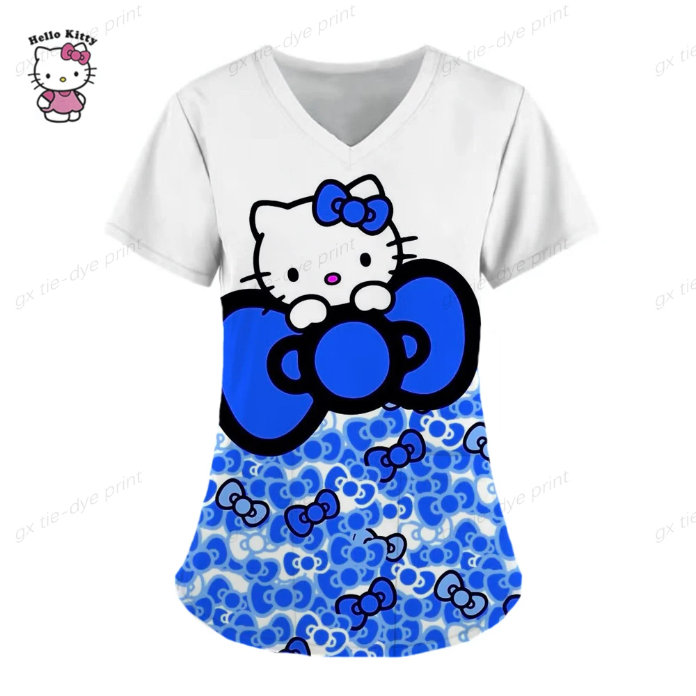thumbnail image 1 of Camisetas de verano, tops de bolsillo, uniforme de enfermera, Hello Kitty, ropa de mujer con cuello en V, camiseta de hospital, camisetas para mujer 2023, camisetas para mujer, 1 of 5