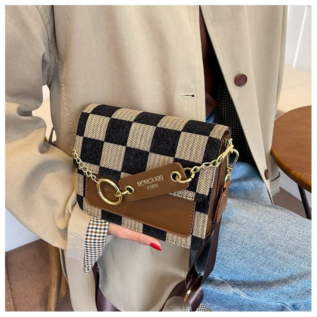  Maosanyue Handbag Simple Shoulder Bag Handbags Checkerboard Mini  Fabric Flap Crossbody Sling Bags for Women Luxury Brand Design Handbag  (Color : Brown, Size : 19 * 8.5 * 15cm) : Clothing, Shoes & Jewelry