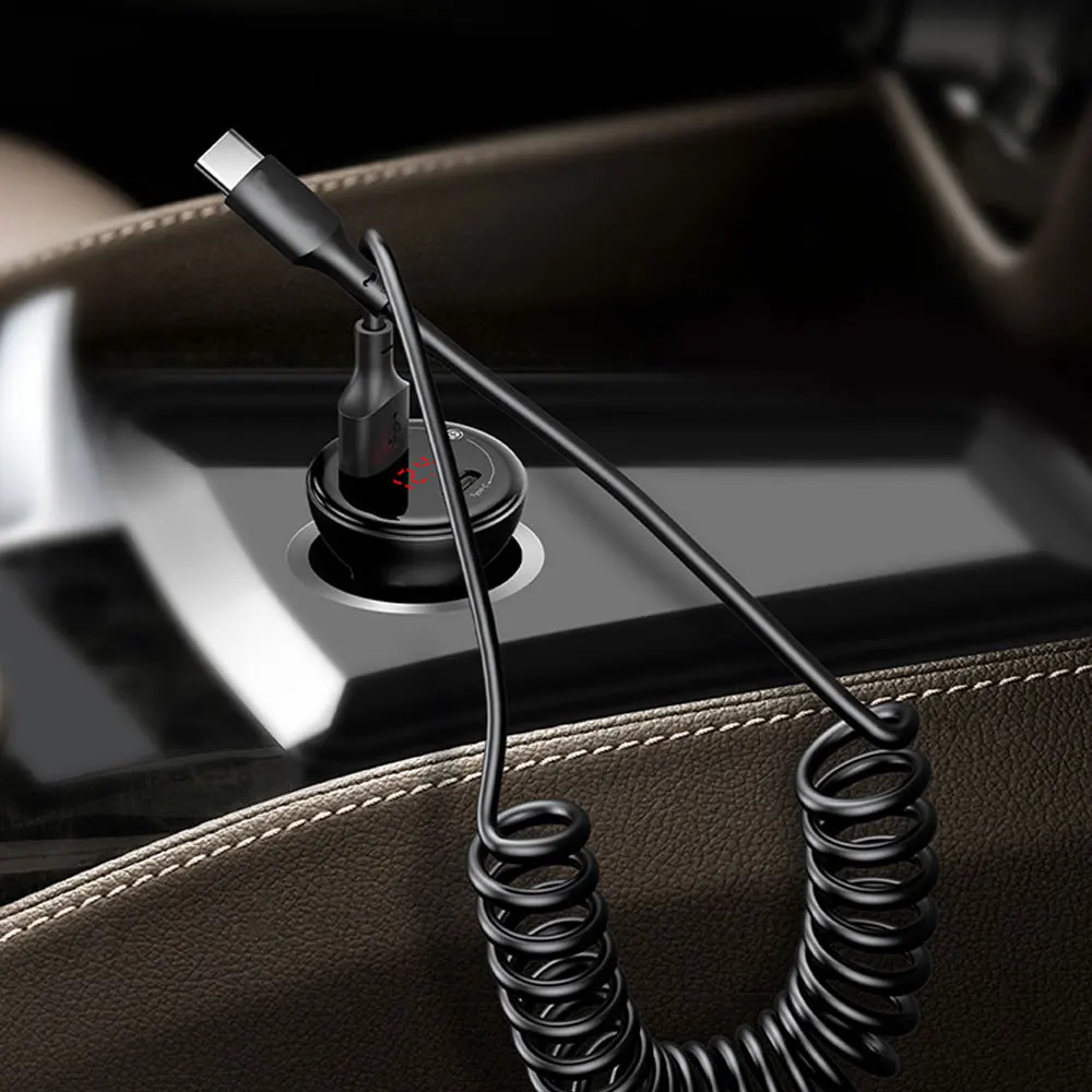 

40W 5A USB Type C Data Cable Micro USB Spring Pull Telescopic Fast Charging Cable for Android Phone Car Accessories USB Cable