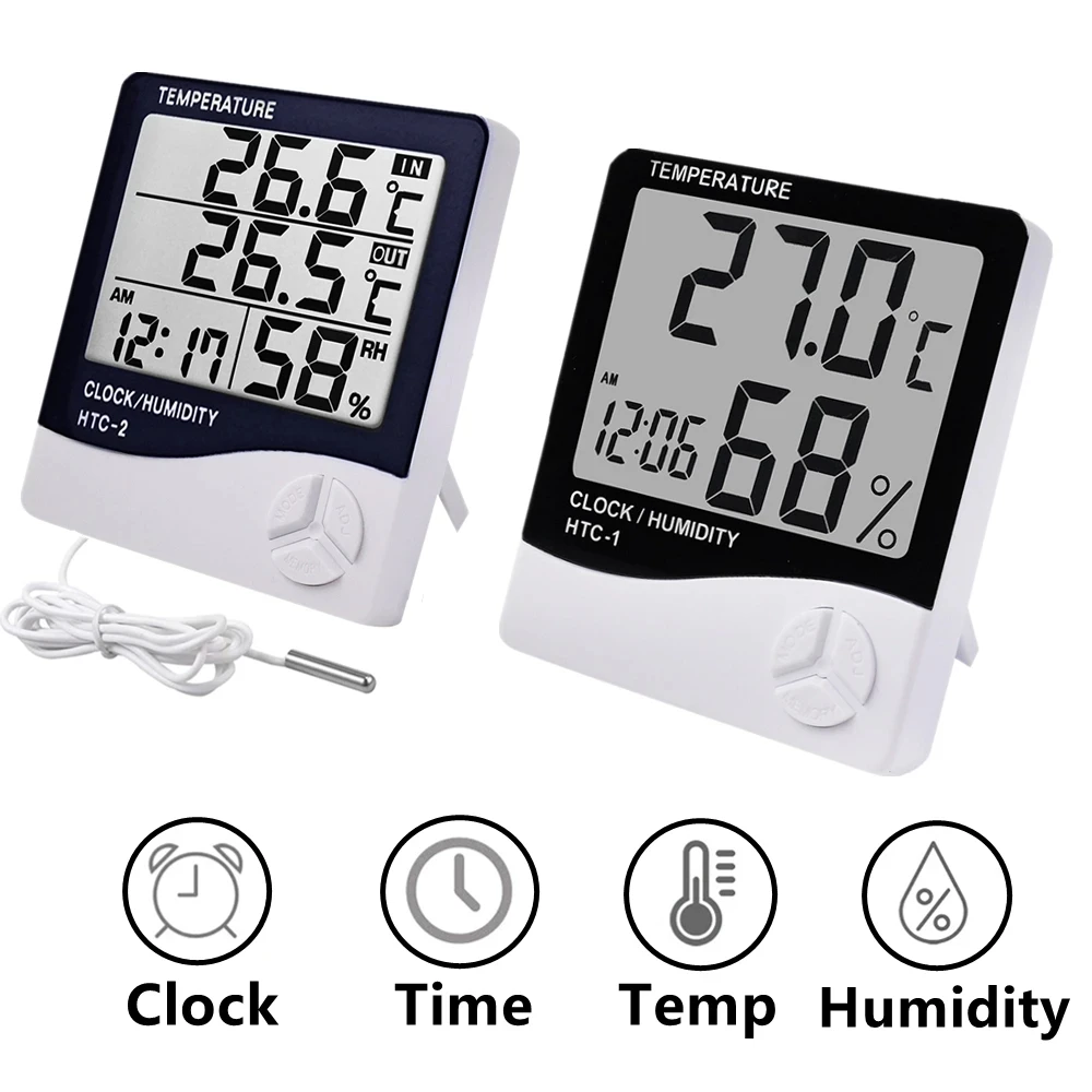 

HTC-1 HTC-2 LCD Electronic Digital Temperature Humidity Meter Home Thermometer Hygrometer Indoor Outdoor Weather Station Clock
