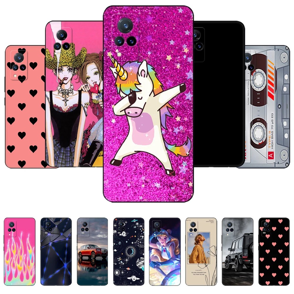 Per Vivo V21 Custodia Per Vivo V21E 4G Custodia Morbida Cover Posteriore In Silicone Vivo V21E 5G Vivo V21 4G 5G Custodia In Tpu Nero Rosa Anime Space