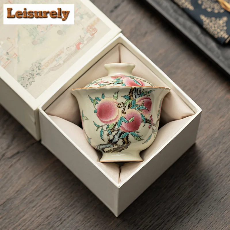 160ml Antique Ru Kiln Gaiwan Japanese Nine Peach Blossoms Mouth Tea Tureen Tea Maker Cover Bowl For Tea Equipment Decoration