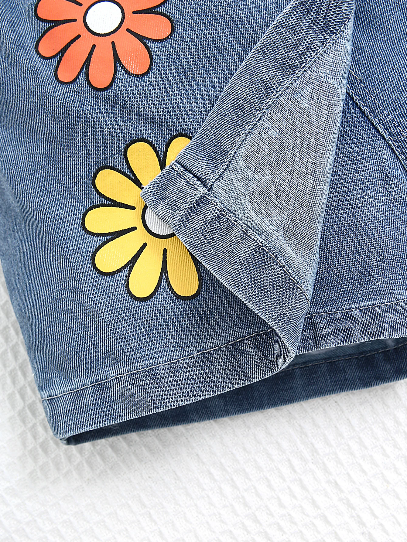 New girls and kids design floral denim patchwork shorts