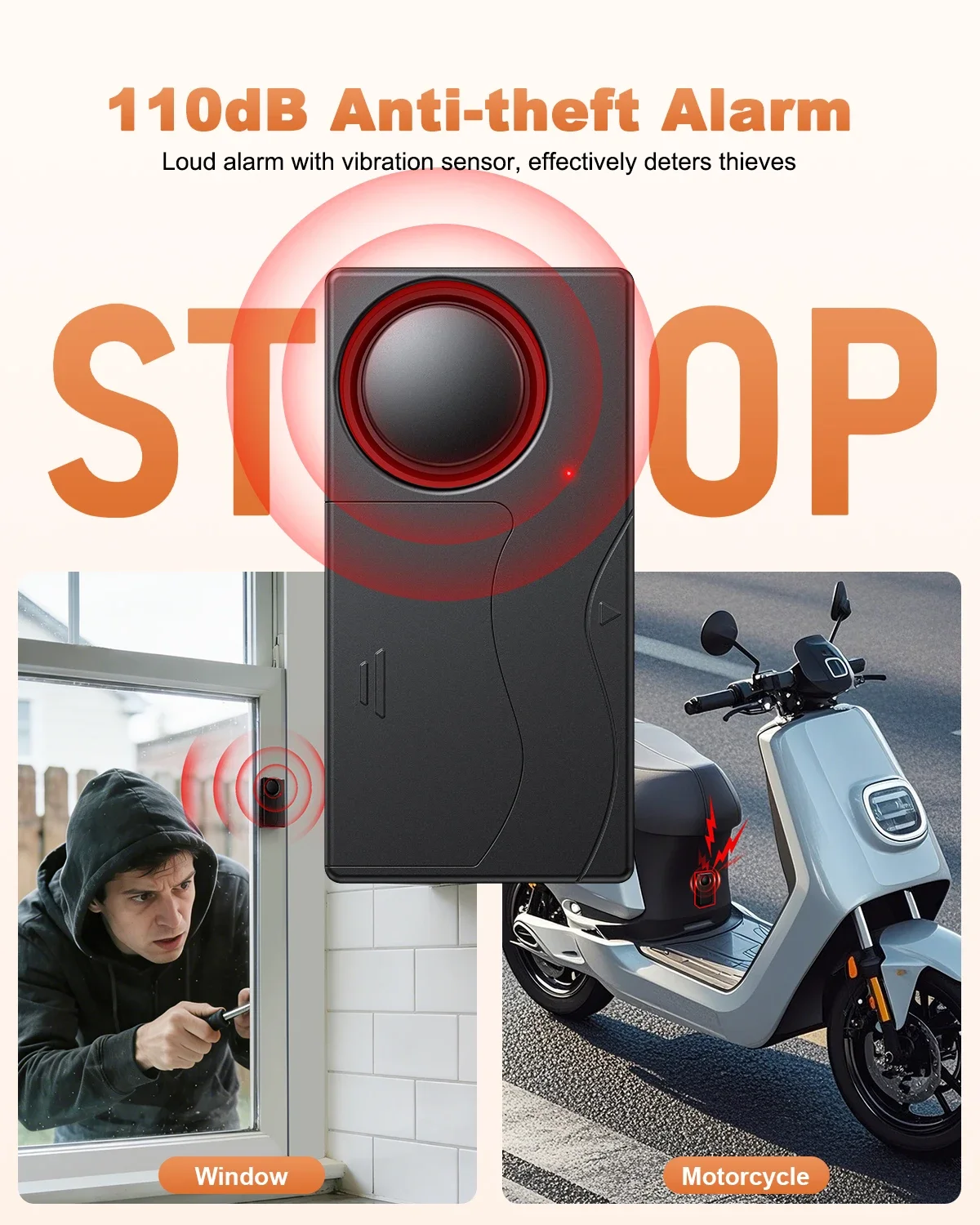 High-Decibel Wireless Anti-Theft Vibration Alarm with Remote Control