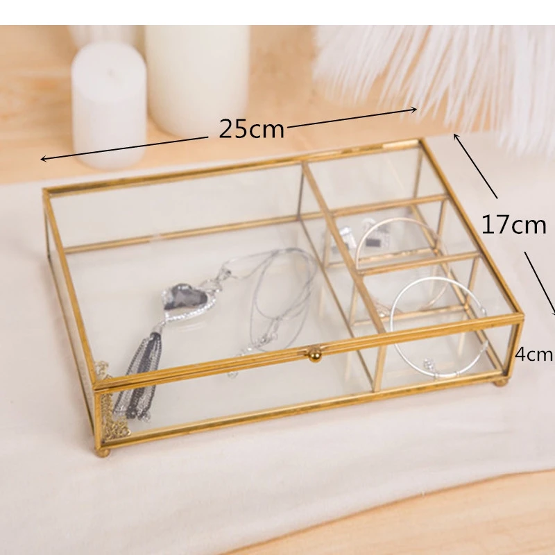 Nordic Style Retro Glass Jewelry Storage Box Display Desktop Organization Home Decoration
