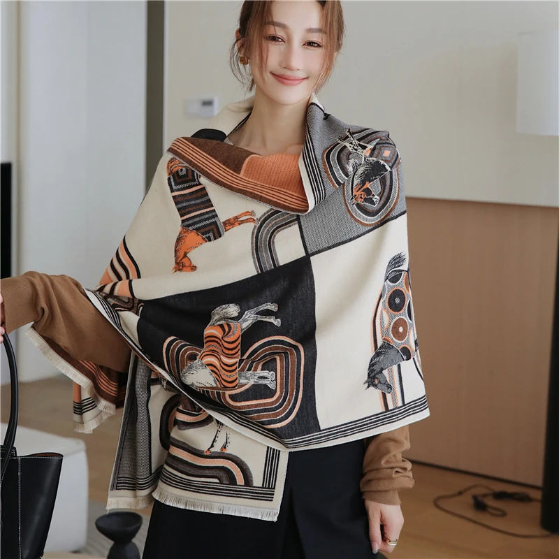 Scarf Women Winter Scarf Pashmina Shawls Wraps Thick Cashmere Scarves Warm  Thick Blanket Horse Printed Shawl and Wraps - AliExpress