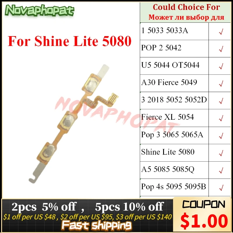 Novaphopat Per Alcatel 1 3 5033 5042 5044 5049 5052 5054 5065 5080 5095 5014 6016 Power On Off Tasto Volume Bottoni Cavo Della Flessione