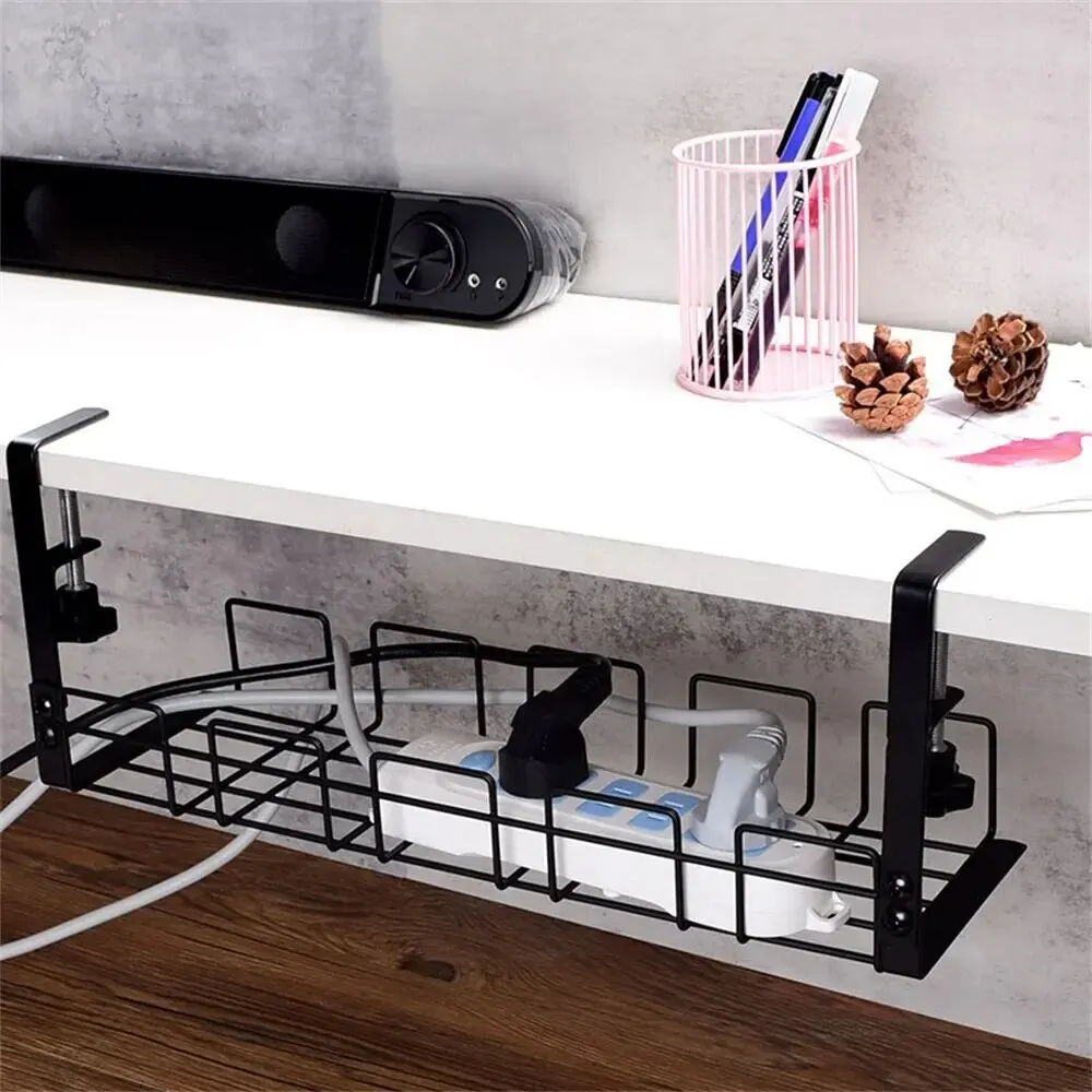 Organizzatore per cavi da scrivania per ufficio domestico, senza foratura, accessori per l'organizzazione della cucina, portaoggetti sotto il tavolo, vassoio in metallo per la gestione dei cavi - immagine 4