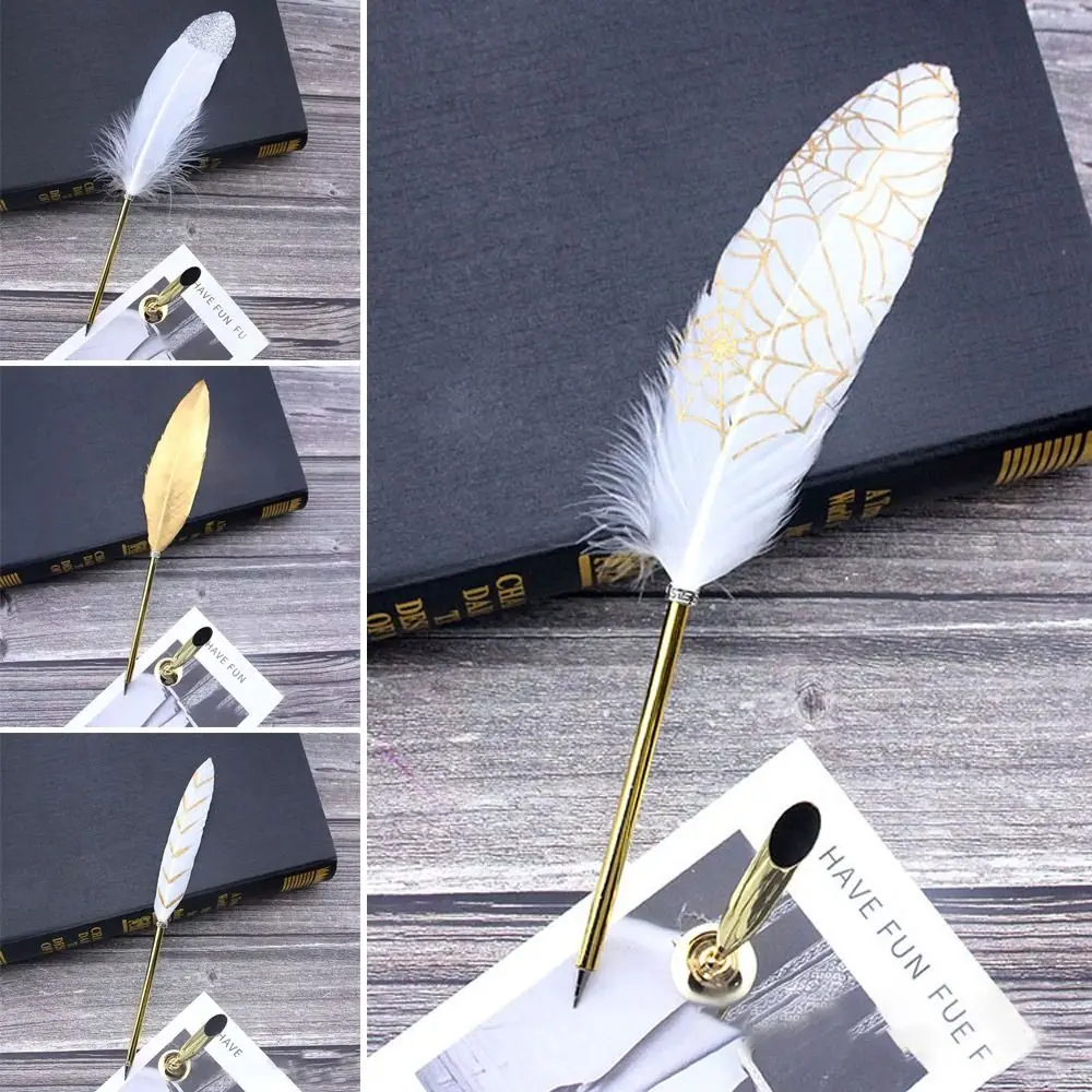 European Style Retro Feather Ballpoint Pen Christmas Gifts  Writing Tool Golden Feather Pen Novelty Stationery